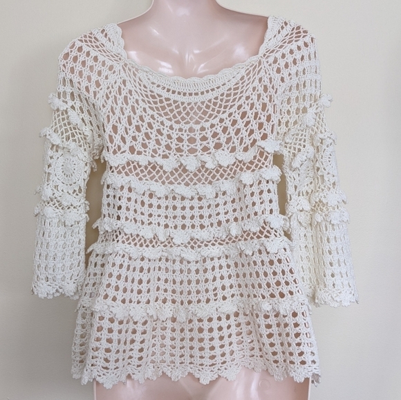 Anthropologie Hazel Crochet Top Ivory Cream White Medium - Picture 2 of 12